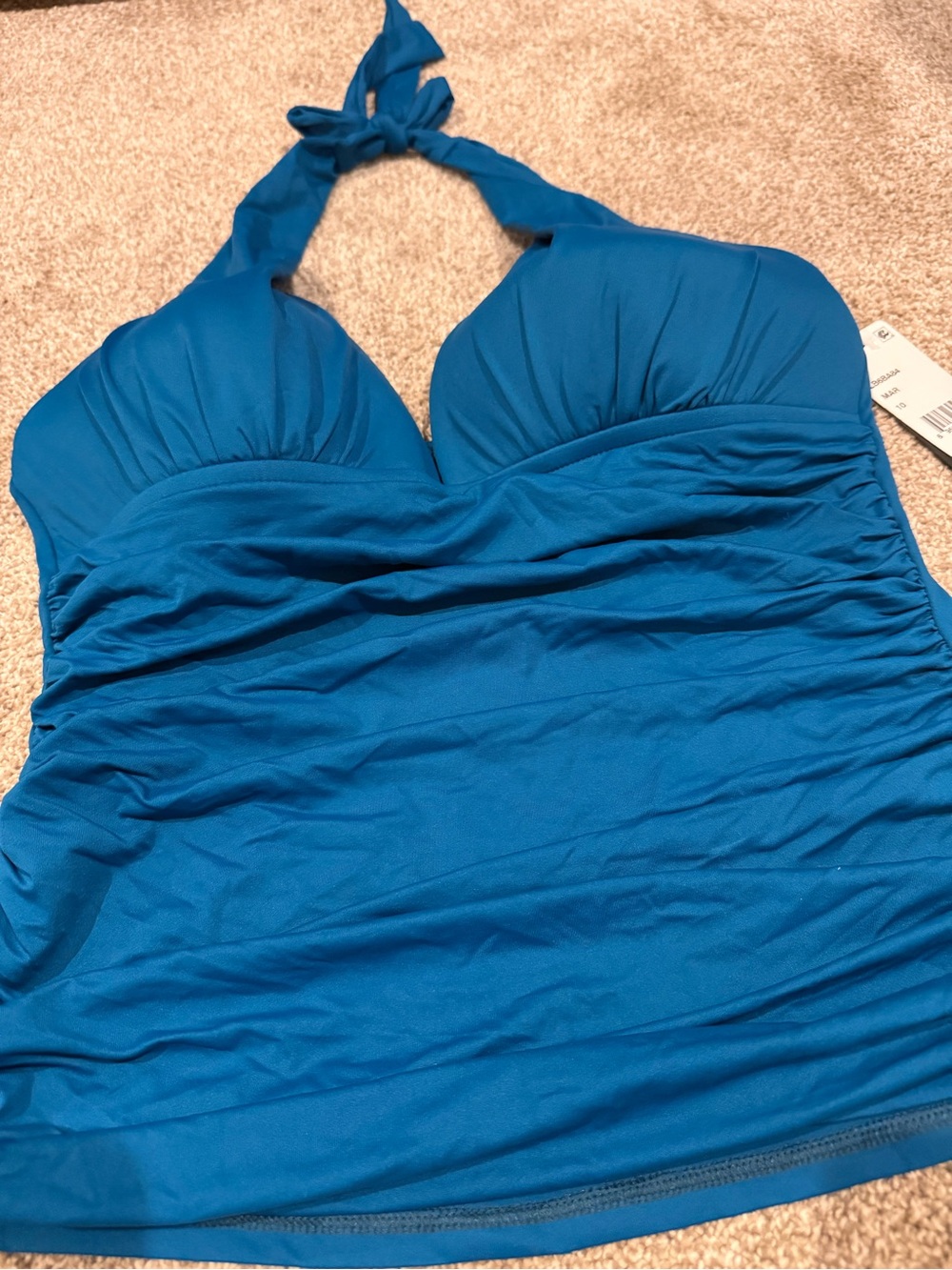 La Blanca Teal Ruched Halter Swim Top - Picture 2 of 5